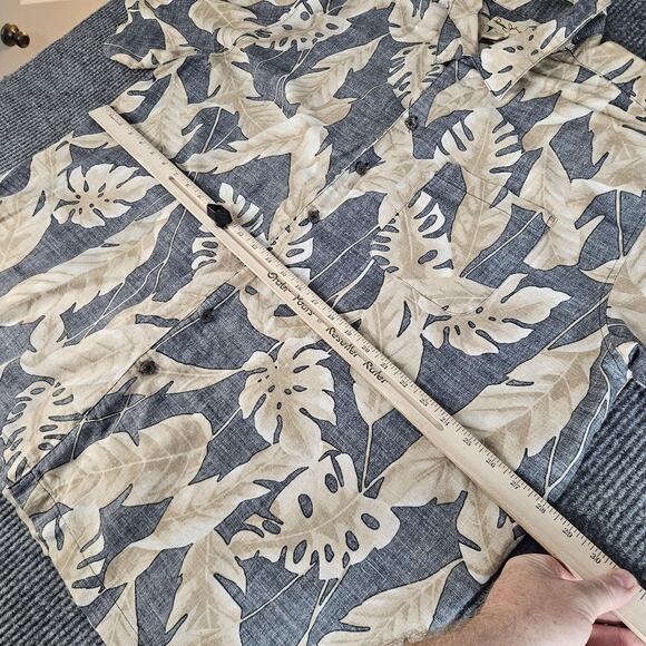Panama Jack Shirt Mens 2XL Gray Tan Hawaiian Tropical Button Front Ramie - Picture 6 of 13